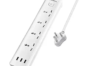 mos EMBOX Extension Board with USB (2.4 A) 3 USB Ports with Master Switch, Spike Guard, 6 amp Universal Sockets, LED Indicator and Safety Shutter, 3 Meter Extension Cord