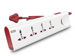 GM 3060 Extension Board 10Amp Output 250 Volts with 2 Mtr Extension Cord & Surge Protector | Master Switch, Safety Shutter, 4 International Sockets | Multi Plug Travel Adapter for Home Appliances