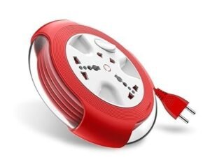 mos Goldmedal Krysta 2 Pin Extension Cord (White and Red) – Pack of 1, Master Switch with Indicator, Heavy-Duty 5-meter Cable, International Sockets & 2-Pin Socket, Ultra-Smooth Rotation for Home & Office