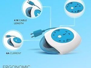 MOS Anchor by Panasonic 6A 2 Pin Felx Box with 4 Mtr Cord | Universal Socket Switch Board With Indicator (Blue & White)