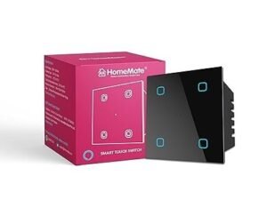 HomeMate® Wi-Fi Smart 4 Gang Touch Switch (Black, Pack of 1) | No Hub Required | Works with Alexa, Google Assistant & Siri