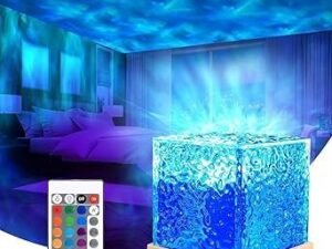 DOCAT 3D Ocean Wave Effect Night Light for Bedroom, 16 Colors Gradual Rotating LED Projection Night Lamp Projector for Bedroom Light Decor, Crystal Table Lamp for Home, Remote Control (Night Lamp)