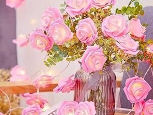 One94Store Rose Flower LED String Fairy Light 14 LED 3 Meter Night Light for Home Decor, Plastic Rose String Lights for Bedroom Decor, LED Light for Indoor, Outdoor Decoration (Pink, Plug-in) .