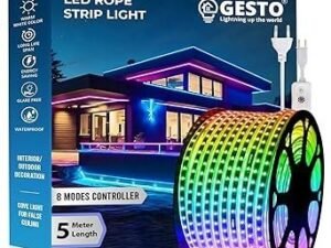 Gesto 5 Meter Rope Led Strip Lights – Outdoor Lights Waterproof for Balcony Decoration,Home Decor & Diwali Decoration| RGB Strip Light for Diwali Decoration with Mode Change Controller (Multicolor) .