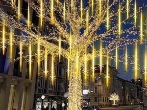 XERGY Meteor Lights 8 Tube 192 LED 14 Inch Waterproof Plug in Falling Rain Fairy String Lights for Halloween Christmas Holiday Party