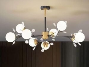 9-Light Globe Branch Chandelier | Modern Gold & Black Ceiling Light for Living Room, Dining & Bedroom | Frosted Glass Shades with Crystal Accents | E27 Bulb Compatible | Adjustable Rod