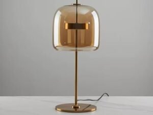 Modern Glass LED Table Lamp with Chrome Finish, Dome Shade, Contemporary Design, Metal Base, Three Colour LED, for Bedside, Living Room, Study Table (Amber)