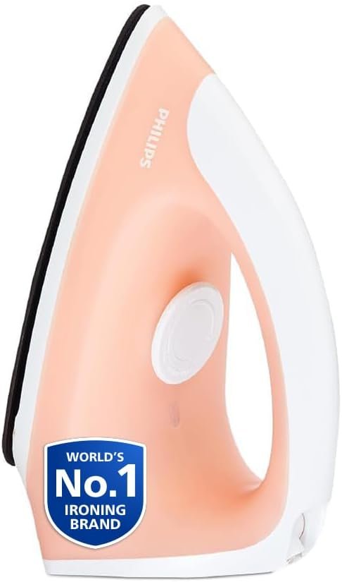 Philips GC097/50 750-Watt Dry Iron (World no. 1 Ironing Brand), Light & Easy to Use, Powerful 750 Watt Heat up with a comforable wide grip, Black Non Stick Soleplate (Peach) - Image 2
