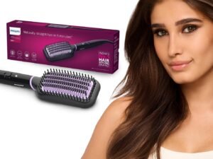 Philips India's No.1 Hair Styling Brand -Hair Straightener Brush, Naturally Straight in 5 Mins,5X Less Frizz,SilkProtect Keratin Tech,Triple Bristle Fast 50s Heatup,Scalp Protect,For Indian Hair,BHH880