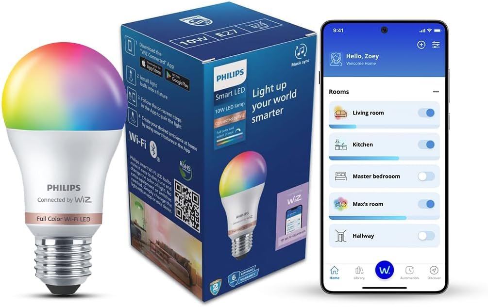 PHILIPS WiZ 10W E27 Wi-Fi & Bluetooth LED Smart Bulb with Music Sync, Compatible with Amazon Alexa & Google Assistant, 16 Million Colours & Motion Sensing Technology | Pack of 1 - Image 2