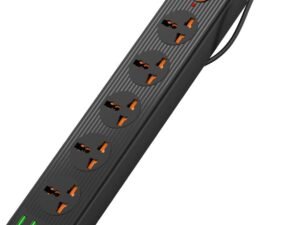 Portronics Power Plate 6 with 4 USB Port + 5 Power Sockets Extension Board, 2500W Power Converter, Cord Length 2Mtr (Black)