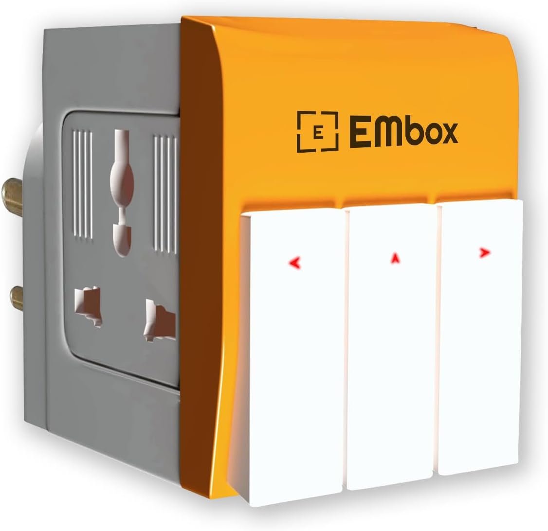 EMBOX 3 Pin Multi Plug Adapter with Individual Switch 3 Pin Plug Socket Safety Shutter Spike Buster Fuse Protected Adapter 3 Way Plug Extension for Home Office Travel-5A-250V, Pack of 1 Orange - Image 2