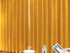 One94Store Plastic Fairy Curtain String Lights for Wall Decoration, Warm White USB Powered 300 LED's, 8 Flashing Modes, Window Backdrop Lights for Bedroom, Party, Diwali, Christmas - 3x3 Meter
