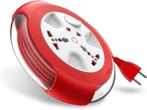 Goldmedal Krysta 2 Pin Heavy-Duty 5-Meter Cable Extension Cord |Master Switch with Indicator|Universal Sockets | Ultra-Smooth Rotation Extension Board for Home & Office| (White and Red)