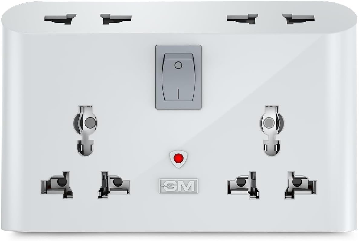 GM 3019 3 Pin Universal Multi Plug Travel Adaptor with 6 AMP for Home Applications, Computers, Laptops