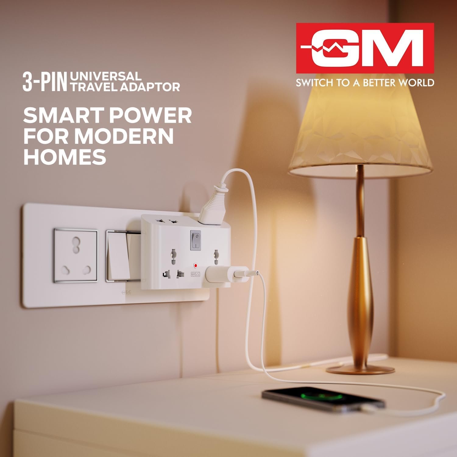 GM 3019 3 Pin Universal Multi Plug Travel Adaptor with 6 AMP for Home Applications, Computers, Laptops - Image 3