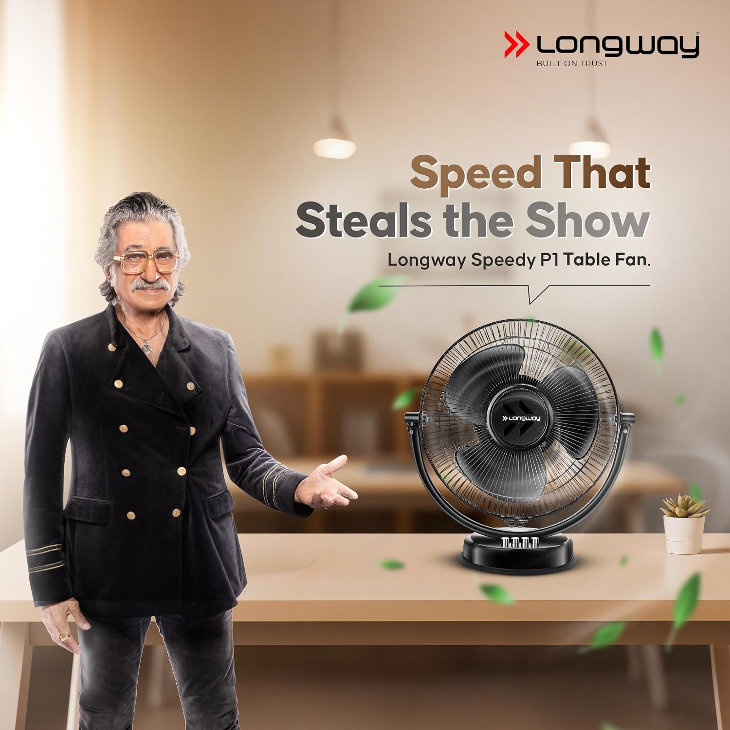 LONGWAY Speedy P1 300 mm/12 inch Ultra High Speed 3 Blade Anti-Dust Decorative Star Rated Table Fan (Black, Pack of 1) - Image 3