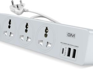 GM Cuba 3341 Extension Board with USB Port Type A & C | 2500 Watt Switch Board Surge Protector | Spike Guard with 1.8 Mtr Cord, 3 International Sockets | Fireproof Upto 750 Degree | 1 Year Warranty