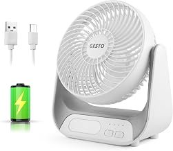 Gesto 7.4 Inch High Speed Rechargeable Table Fan for Home – USB Charging Battery Fan With Led Light | 2400mAh Battery, Upto 8 Hours Runtime | 3 Speed Modes Portable fan for Home, Office,Kitchen-Grey