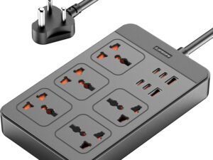 Ambrane Extension Board, 4 Type C, 2 USB, 5 International Power Sockets, 2500W Output, Long Cable, Wall Mount Option, Supports Laptop Charging for Office, Home Appliances (SmartStrip 2 Pro, Black)