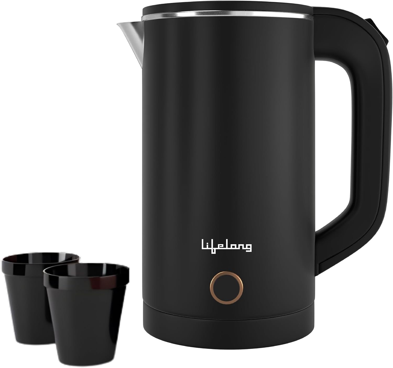 Lifelong Electric Kettle 0.8 Litre with 2 Cups | 600W Stainless Steel Kettle with Double Wall & Cool Touch Body, 360° Swivel Base, Water Level Indicator, Auto Shut-Off & Overheat Protection (Black) - Image 2