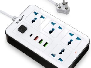 Robustt 4‑Outlet Extension Board with 3 USB & 1 Fast Charging Type-C Port | 1.7 m Cable | Wall Mountable Extension Board | 2500W Multi Plug Extension Cord for Home & Office (Pack of 1)