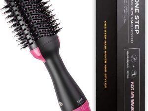 Hair Brush Dryer and Volumizer Hot Air Brush, 4-in-1 Ionic Blow Dryer Brush & Styler for Straightening, Curling, and Detangling, Professional Ceramic Tourmaline Hair Straightener Brush for All Hair Types for shine (B2)