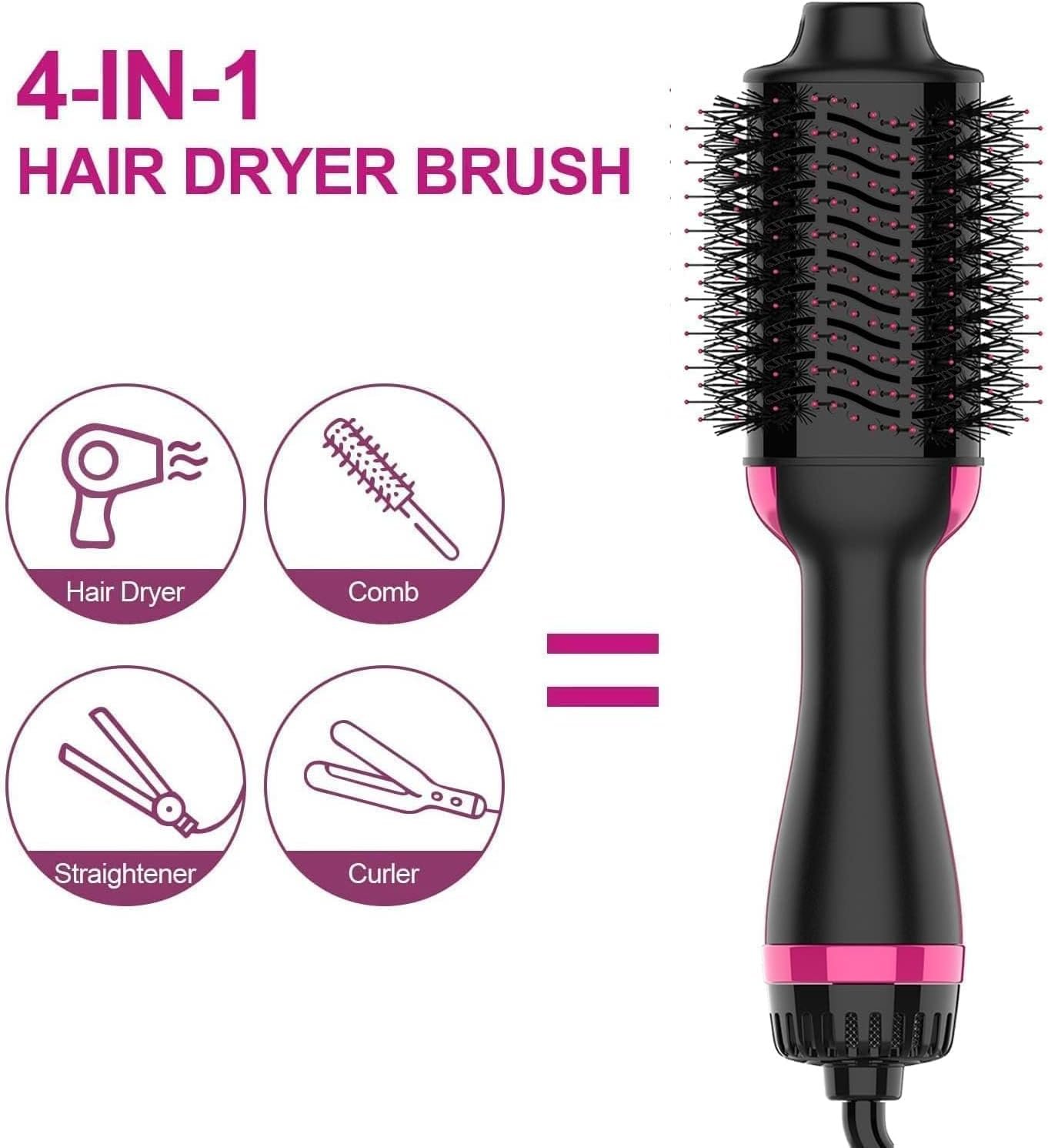 Hair Brush Dryer and Volumizer Hot Air Brush, 4-in-1 Ionic Blow Dryer Brush & Styler for Straightening, Curling, and Detangling, Professional Ceramic Tourmaline Hair Straightener Brush for All Hair Types for shine (B2) - Image 3